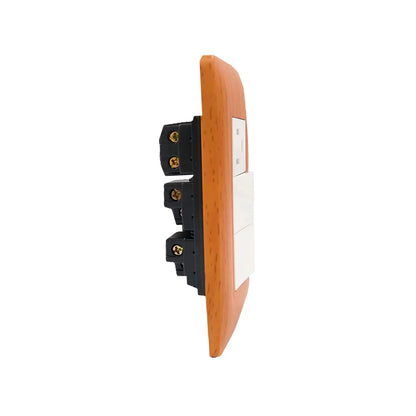 Placa 2 apagadores/1 contacto Sanelec 4532 wooden toscana