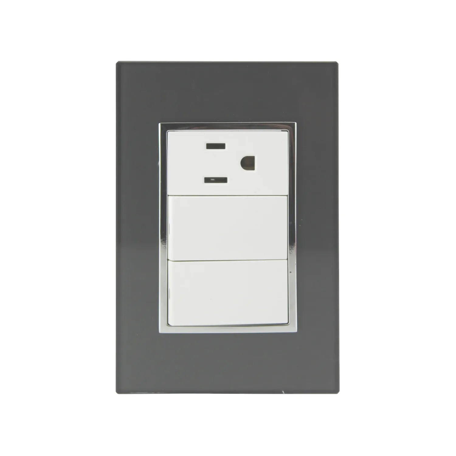 Fabricada de plástico ABS,Placa dos apagadores y un contacto.,127 V - 10 A - 60 Hz,Contactos aterrizados, incluye tornillos.,Fácil instalación.,Línea Venecia Negro.,NOM-003-SCFI-VIGENTE.
