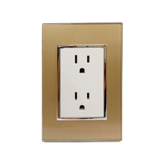 Placa dorada decorativa para 2 contactos eléctricos blancos, estilo moderno y brillante