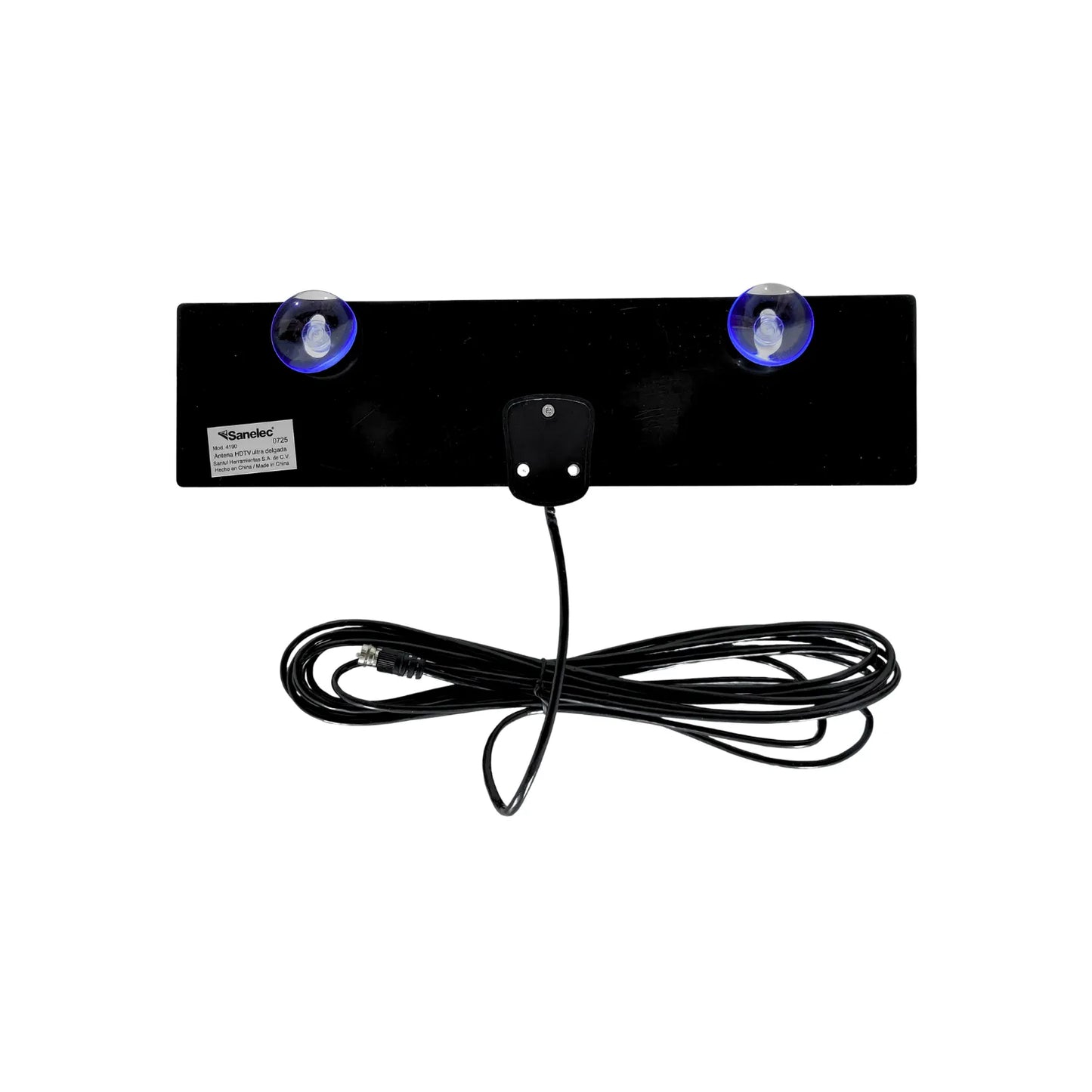Antena HDTV digital Sanelec ultra delgada negra con ventosas y cable coaxial para TV interior