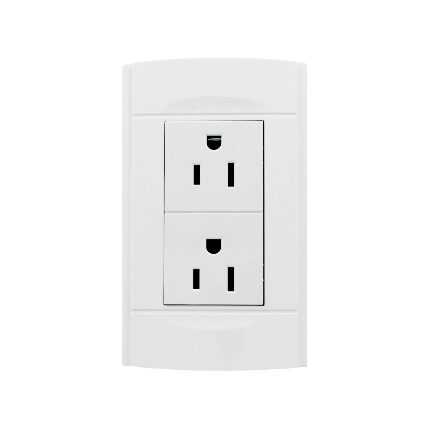 Placa doble de pared blanca con dos contactos eléctricos polarizados, ideal para uso doméstico