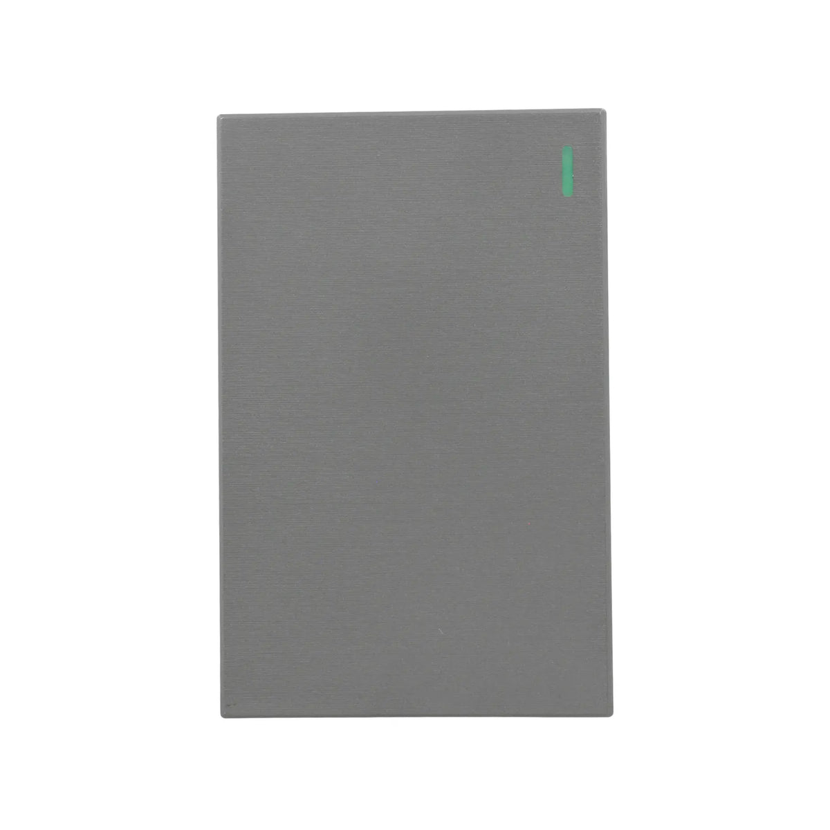 Interruptor de luz rectangular gris grafito con luz piloto LED verde y acabado cepillado para pared