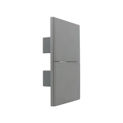 Interruptor doble de luz gris antracita con indicador LED verde diseño moderno para instalaciones eléctricas.