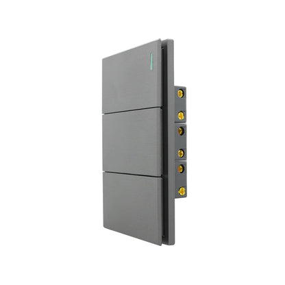 Interruptor de luz triple gris cepillado de 3 botones con diseño moderno para instalaciones eléctricas residenciales