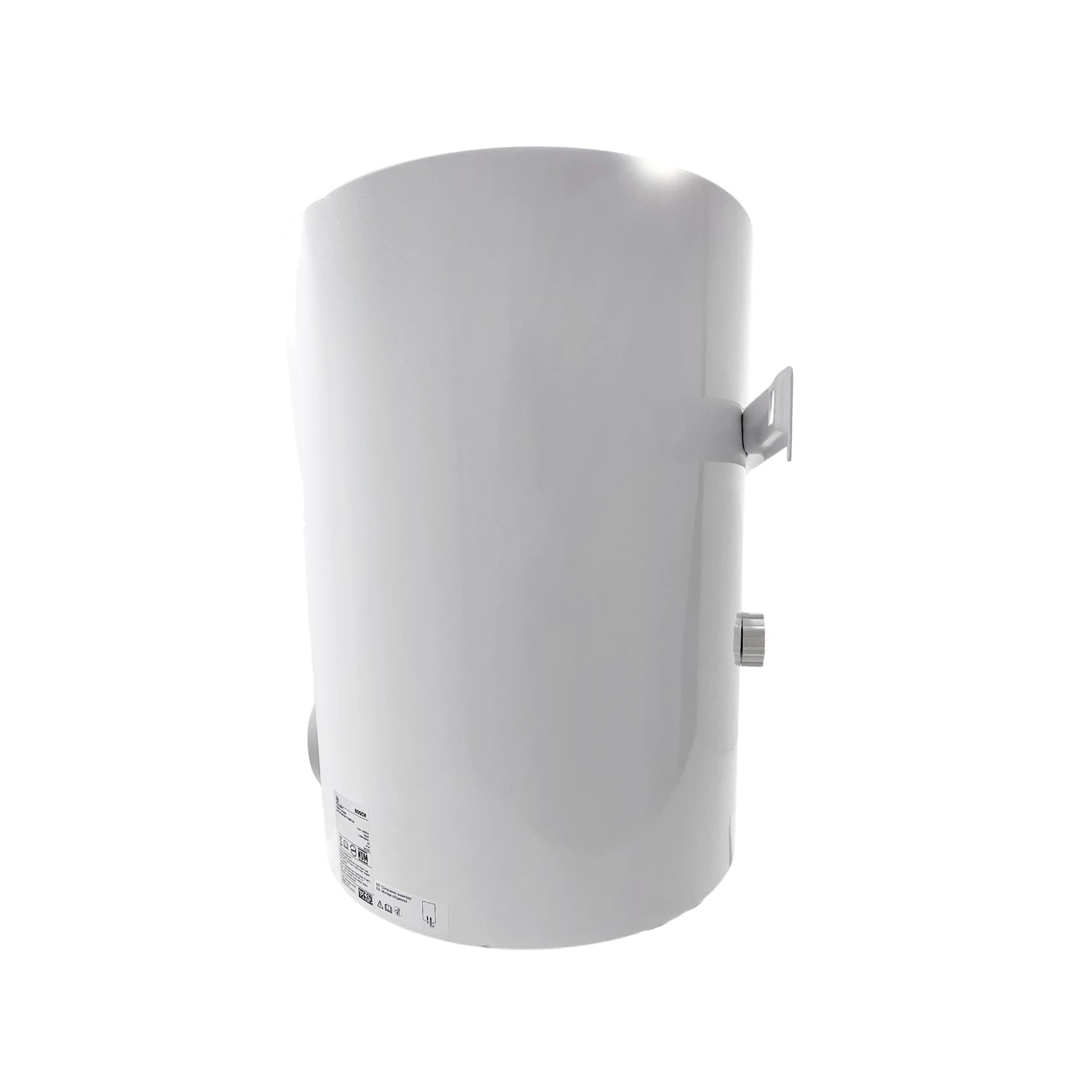 Boiler eléctrico Bosch Smart Tank blanco 35 litros, vista lateral con soporte de montaje