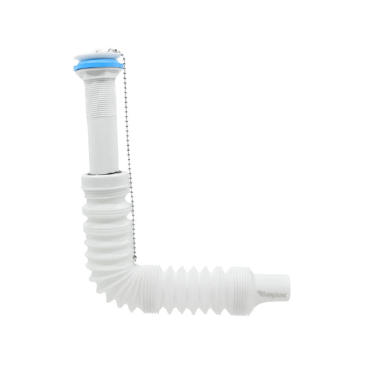 Cespol flexible blanco Sanplom para lavabo, desagüe ajustable con tapón y cadena