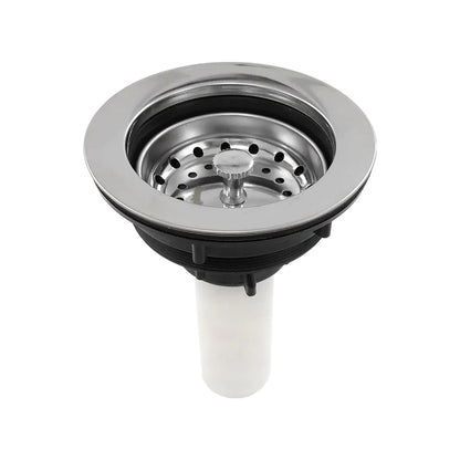 Coladera desmontable con tapA,Tubo de plástico.,Coladera y arillo superior de acero inoxidable.,Contra canasta de acero inoxidable.