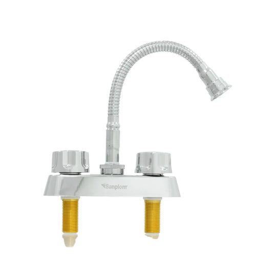 Cuerpo metálico.,Cuello flexible.,Acabado cromado para lavabo.