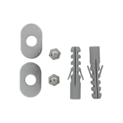 Kit de fijación con 2 tacos de pared ø10-50 grises, 2 tuercas ciegas y 2 arandelas ovaladas de metal