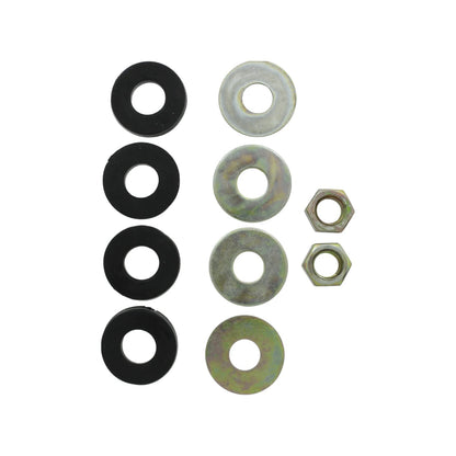 Rondanas de hule negras, rondanas metálicas planas y tuercas hexagonales para instalación de tanque WC.