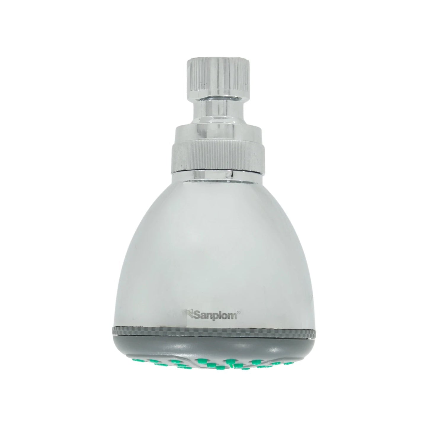 Regadera redonda Sanplom cromada 3.5 pulgadas con boquillas antical verdes para baño