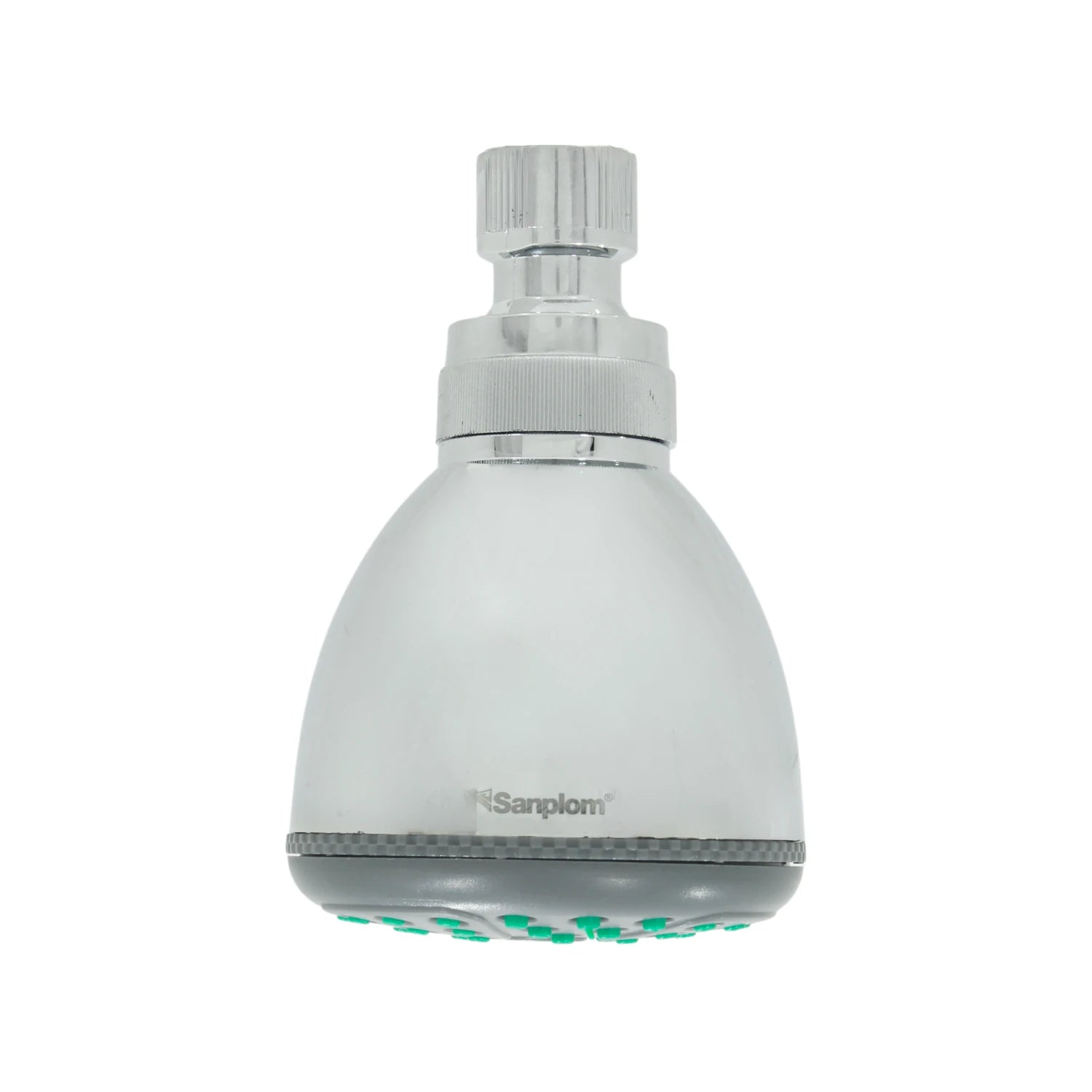 Regadera redonda Sanplom cromada 3.5 pulgadas con boquillas antical verdes para baño