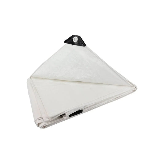 Lona de polietileno.,Medidas de 3 m x 3 m (10x10).,Ojillos de aluminio.,Sellado térmico.,Esquinas reforzadas.,Uso ligero.,Blanca.