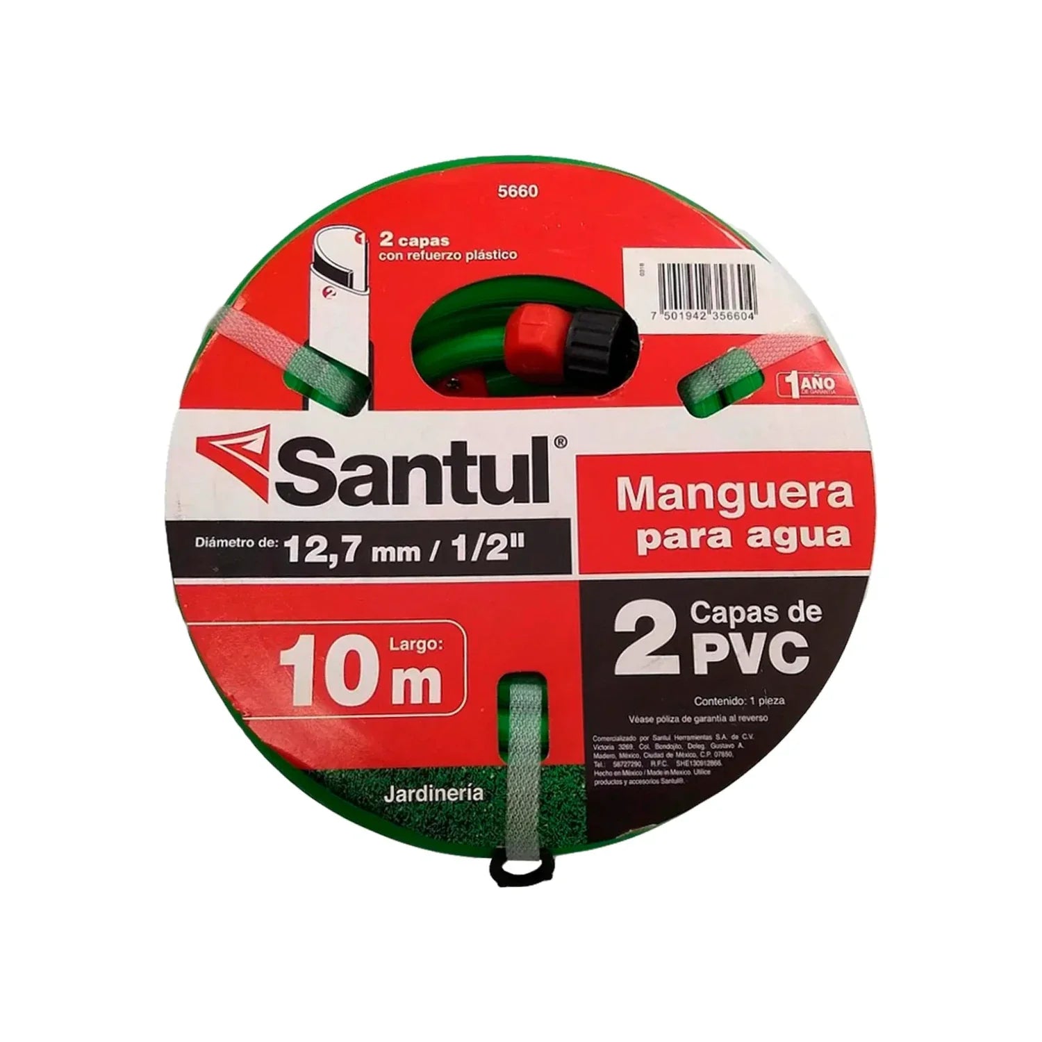 Medida: 1/2",Longitud: 10 m,Fabricada PVC,Con conectores plástico.