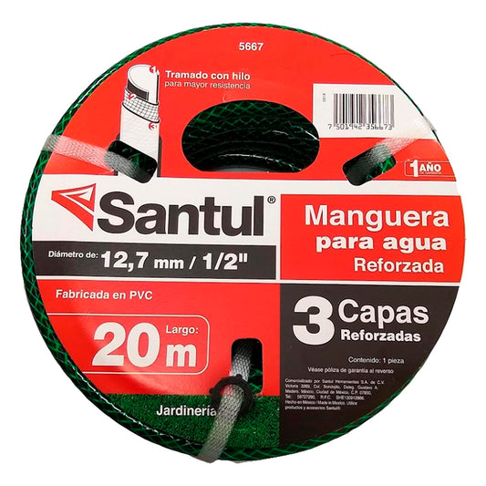 Medida: 1/2",Longitud: 20 metros.,Reforzada tramada en nylon.,Con conectores plÃ¡stico.