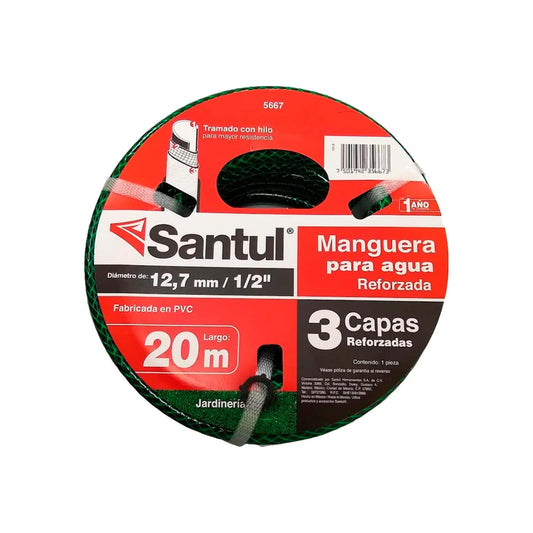 Medida: 1/2",Longitud: 20 metros.,Reforzada tramada en nylon.,Con conectores plástico.