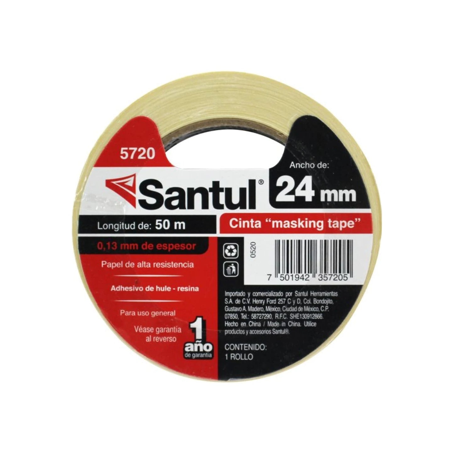 Masking tape Santul 5720 beige 24mm x 50m, papel alta resistencia, adhesivo hule-resina para pintura