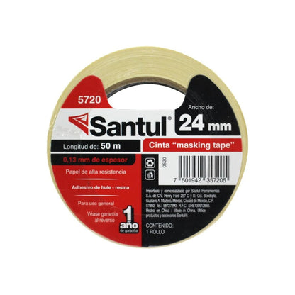 Masking tape Santul 5720 beige 24mm x 50m, papel alta resistencia, adhesivo hule-resina para pintura