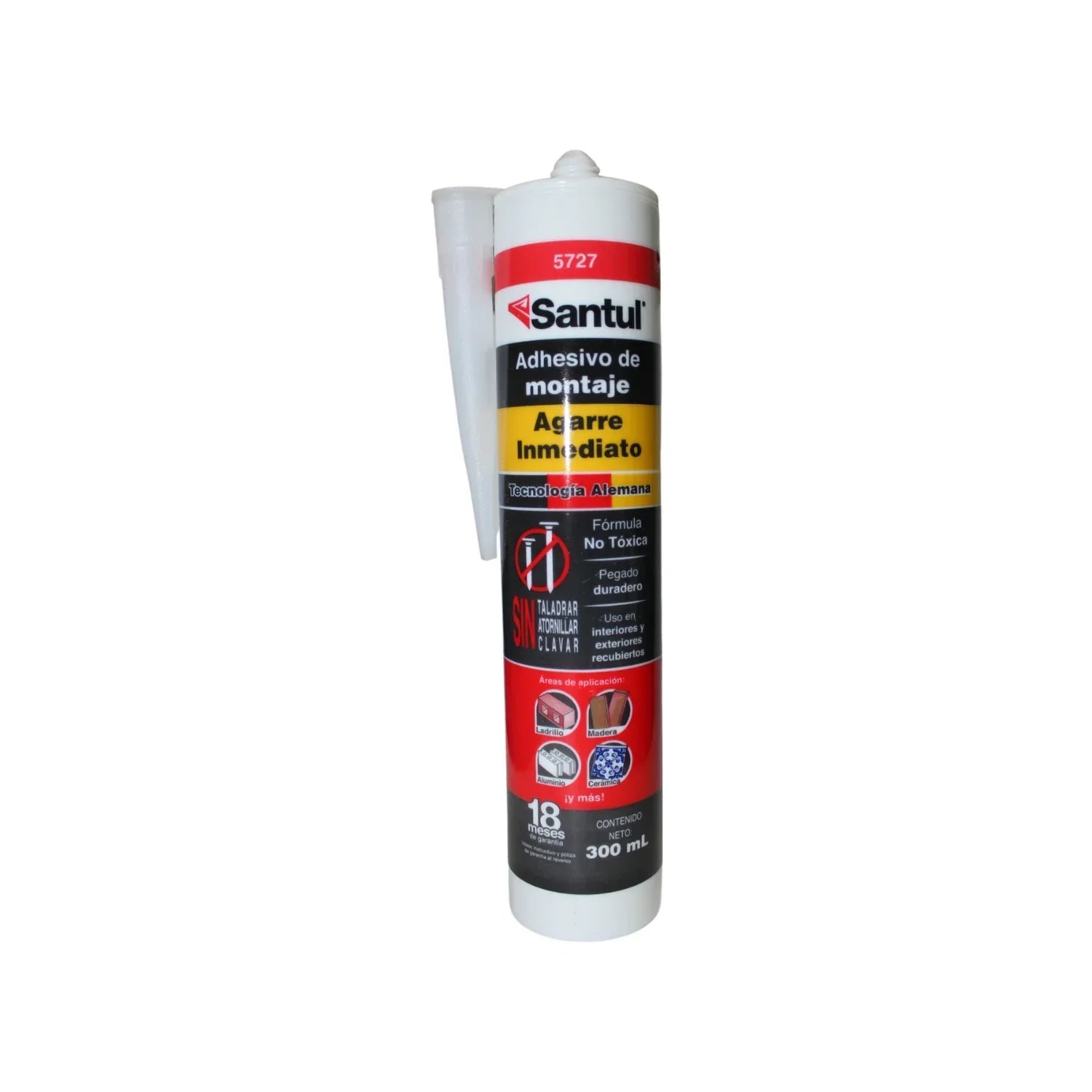 Adhesivo de montaje.,Contenido: 300 ml,Es altamente seguro y amigable con el medio ambiente y un olor mínimo que no molesta e incomoda.,Fácil de poder limpiar con agua.,Adhesivo base agua.,Utilizado con la finalidad de eliminar clavos y/o tornillos.,Uso en interiores y exteriores.,No se deje al alcance de los niños.,No tóxico.,Soporta temperaturas de -18 °C a +50 °C,Temperatura de aplicación: +10 °C a + 40 °C