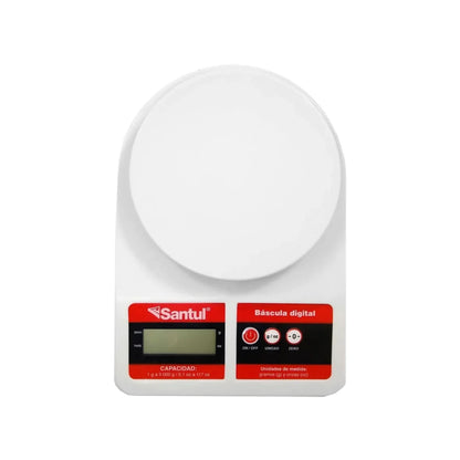 Báscula decocina.,Peso máximo: 5 kg,Unidades en gramos y onzas.,Sensor de alta precisión.,Función tara (permite pesar con recipiente).,Indicador de batería baja.,Cuerpo Fabricado en plástico ABS de alta resistencia.,Pantalla LCD,Indicador de sobrepeso.