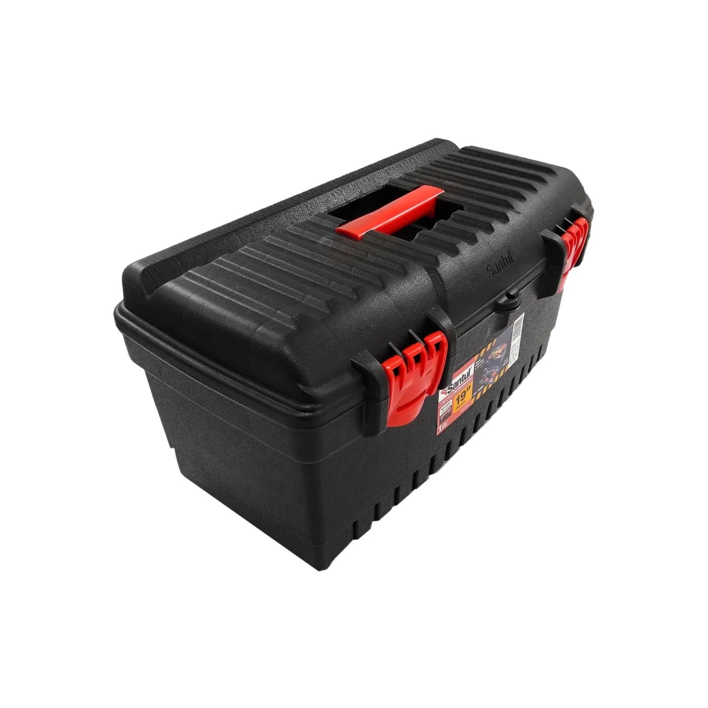 Caja de herramientas Santul negra 19 pulgadas, organizador plástico robusto con broches rojos