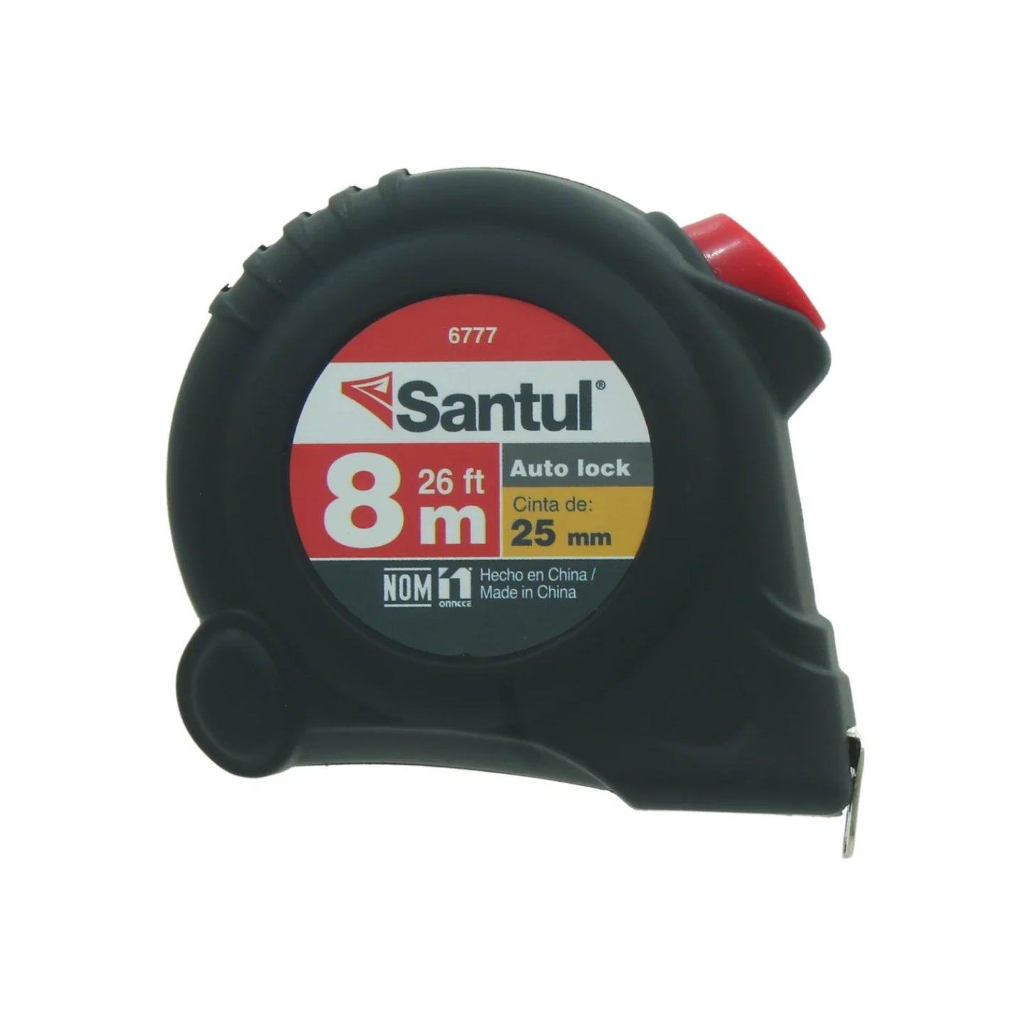 Carcasa de ABS de alta resistencia.,Flexómetro de 8 m y ancho de cinta de 25 mm,La cinta se frena sola al soltarlA,Flexómetro auto-lock con botón para retracción de la cinta.