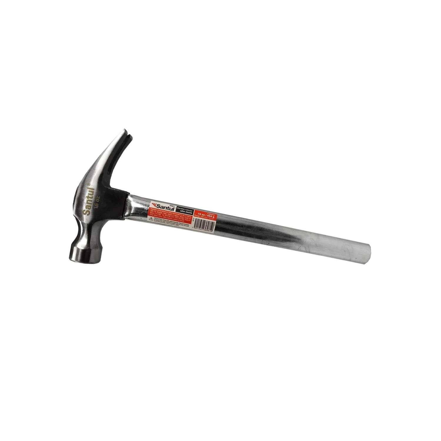 Martillo de uña recto Santul 16 oz, mango tubular metálico, ideal para carpintería y construcción.