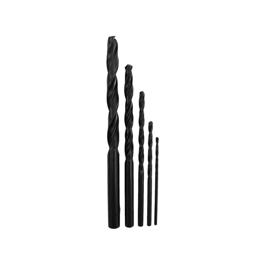 Juego de 5 brocas de alta velocidad.,Fabricadas en acero hss y rectificadas.,Zanco recto redondo.,Medidas: 1/16", 3/32", 1/8", 3/16" y 1/4"