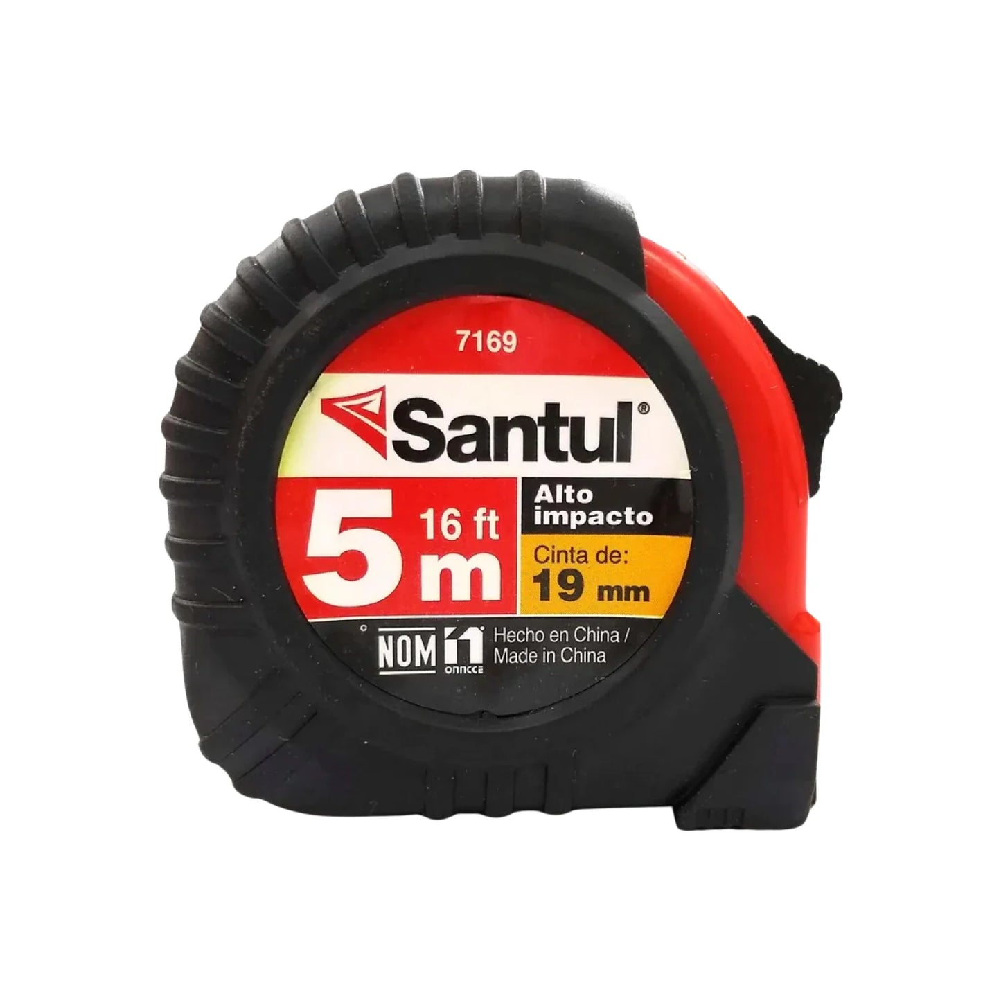 Carcasa de ABS de alta resistencia.,Flexómetro de 5 m y ancho de cinta de 19 mm,Cinta recubierta de nylon impresaxambos lados.,Recubierta para mayor resistencia a los impactos.