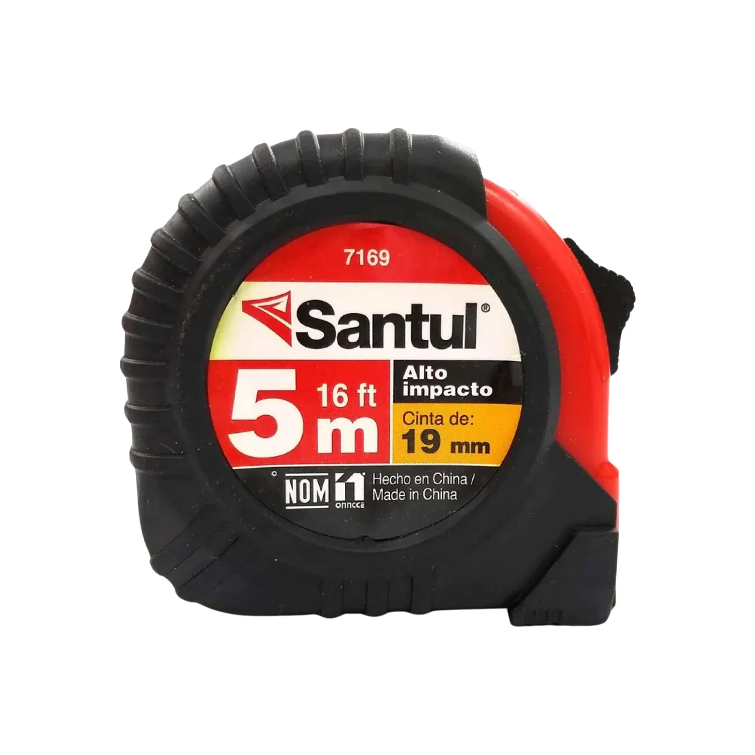 Carcasa de ABS de alta resistencia.,Flexómetro de 5 m y ancho de cinta de 19 mm,Cinta recubierta de nylon impresaxambos lados.,Recubierta para mayor resistencia a los impactos.