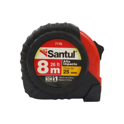 Carcasa de ABS de alta resistencia.,Flexómetro de 8 m y ancho de cinta de 25 mm,Cinta recubierta de nylon impresaxambos lados.,Recubierta para mayor resistencia a los impactos.