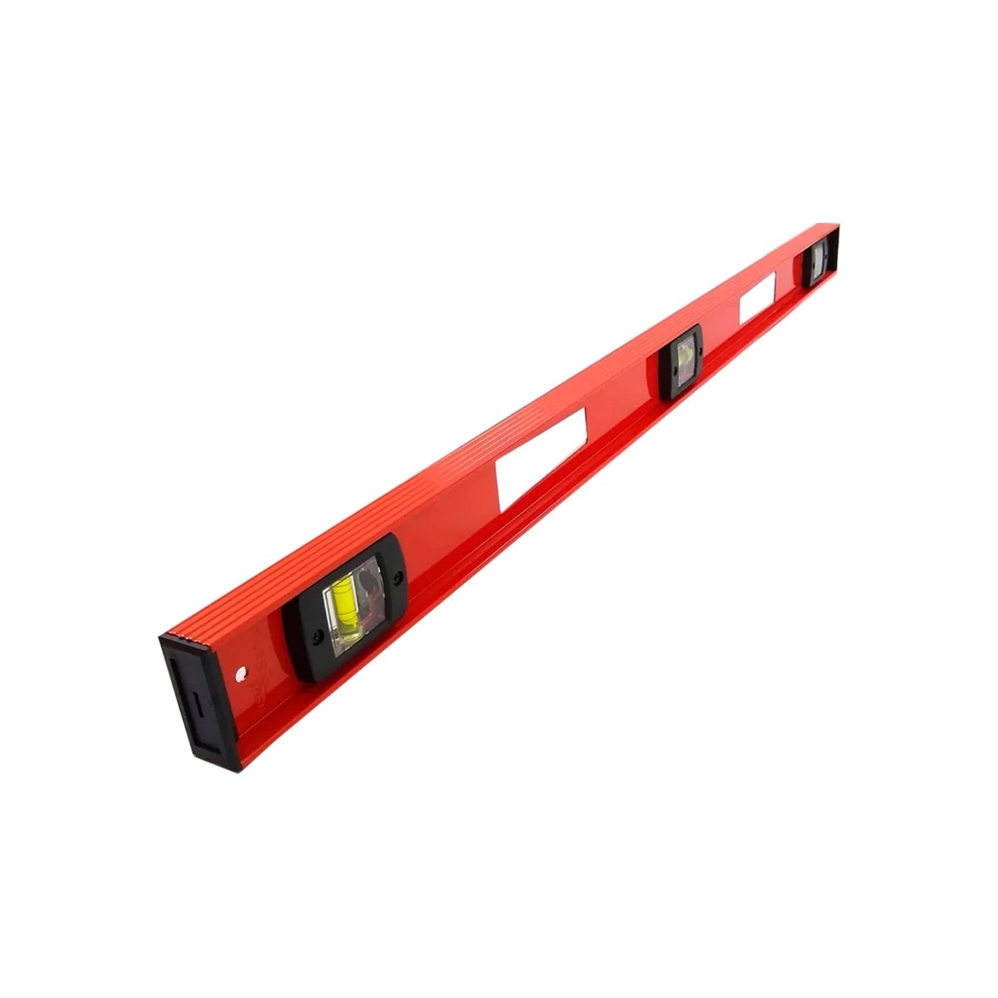Nivel de burbuja rojo de aluminio con 3 viales de alta visibilidad, ideal para trabajos de construcción y carpintería