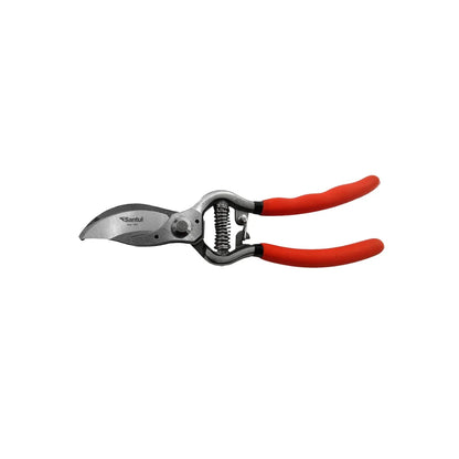 Tijeras de podar Santul modelo 7551 con hojas de acero, resorte central y mangos ergonómicos color rojo para jardinería