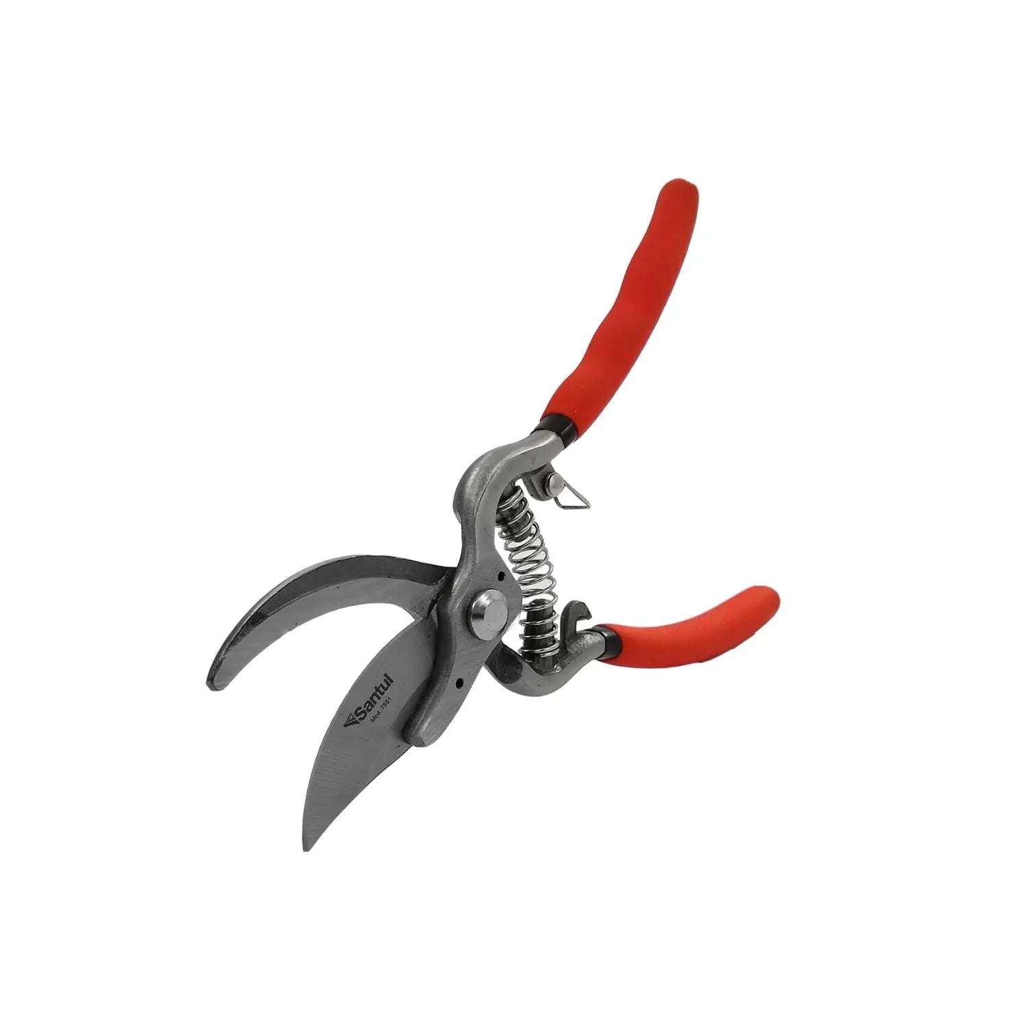 Tijeras de podar Santul modelo 7551 con hojas de acero, resorte de compresión y mangos ergonómicos con recubrimiento rojo