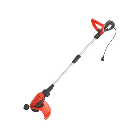 Desbrozadora de 550 W,Frecuencia: 60 Hz,Velocidad: 1000,Tubo metálico.,Mango ajustable de polipropileno.,Cable de alimentación 18 AWGx2C con temperatura de aislamiento de 105°C,Mango auxiliar de soporte multiposición y ajustable de altura.,Rueda guía para función de orilladora.,Botón inferior expulsor para hilo de forma manual.,Rueda guía para función de orilladora.,Diámetro de corte: 30 cm,Ciclo de trabajo: 30 min. de trabajox15 min. de descanso.