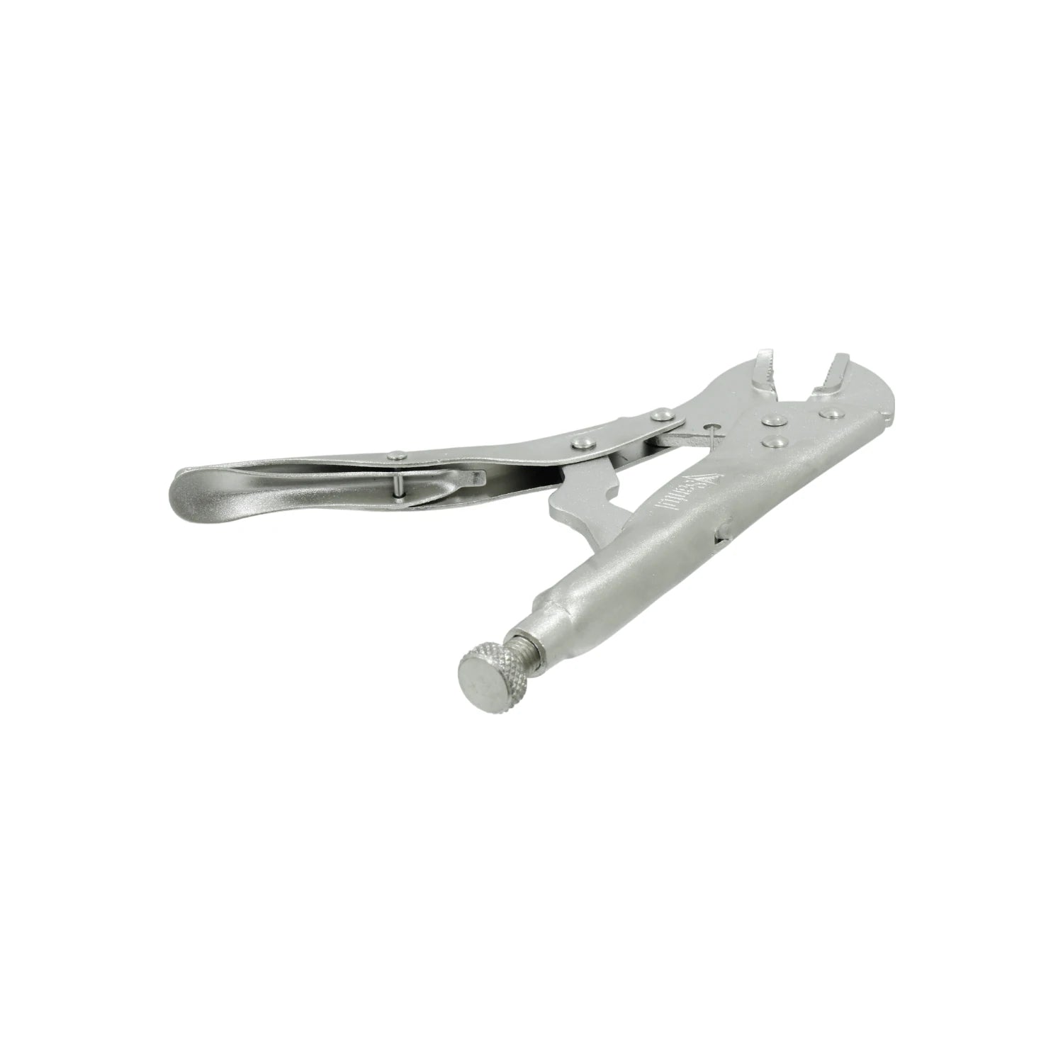 Pinza de presión recta de 10 pulgadas, acabado metálico plateado para agarre fuerte y preciso.