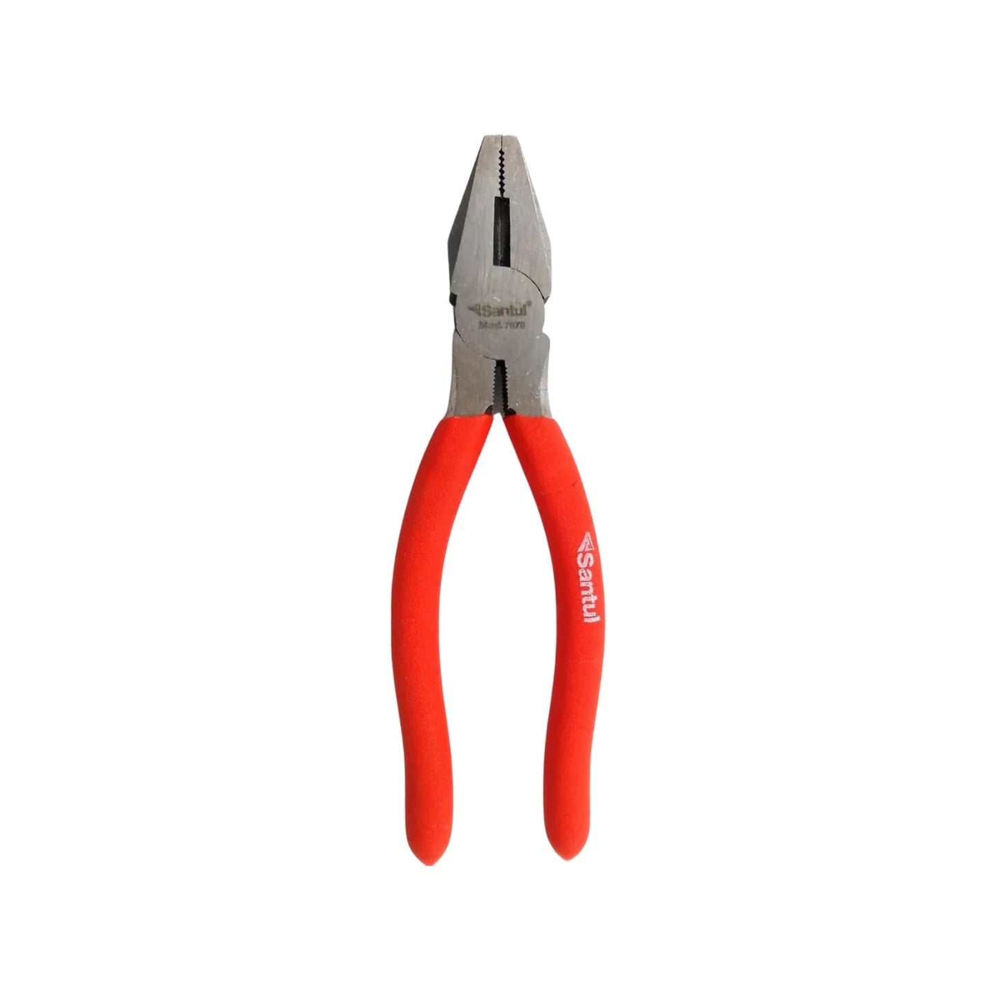 Pinza de electricista Santul 7679 con mangos rojos, herramienta para cortar y sujetar.