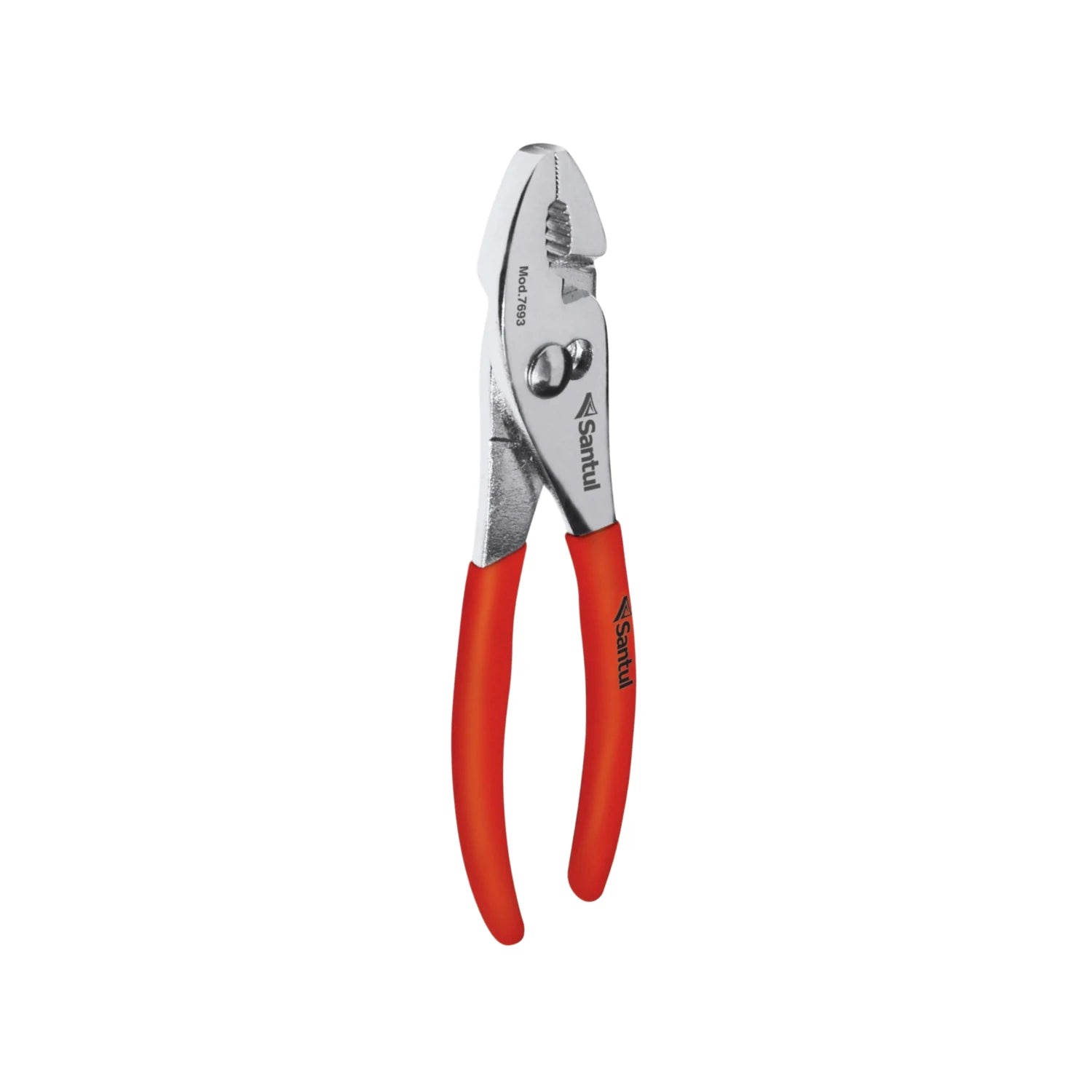 Pinza de chofer Santul 7693, acero pulido con mangos antideslizantes rojos. Herramienta de ajuste y sujeción.