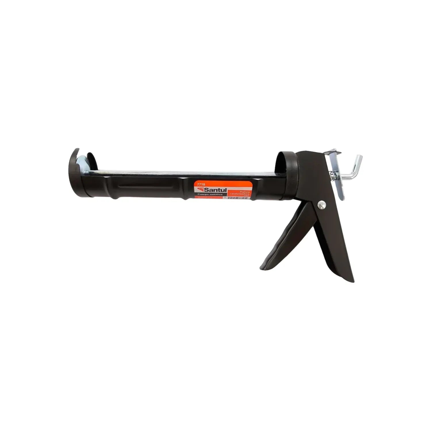 Pistola calafateadora lisa Santul 7718 de cuerpo metálico negro, para aplicación precisa de sellador y silicón.