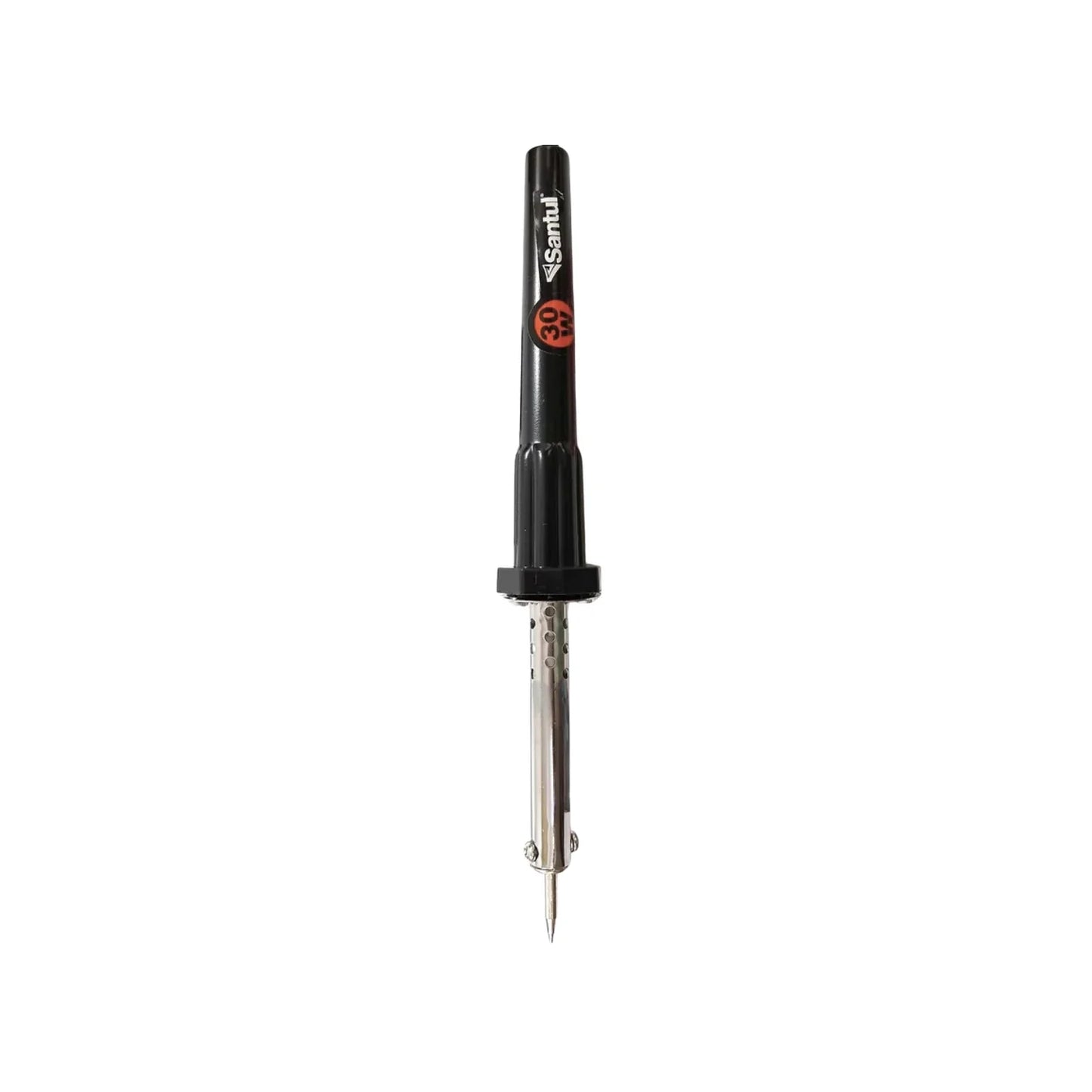 Cautín tipo lápiz.,Potencia: 30 W,Punta de latón.,Ideal para trabajos ligeros.,Incluye:,punta de repuesto.,Desarmador.,Soldaduras.,Fundente.