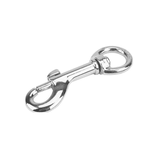 Aleación de zinc.,Acabado niquelado con mayor resistencia a la corrosión.,Carga de trabajo: 40 kg,Medidas:,Largo: 3 1/2" (88.9 mm).,Apertura: 13/32" (10 mm).,Diámetro de ojo: 5/8" (15.87 mm).,Ideal para sujetar cordones, correas para perros etc.,Seguro corredizo de apertura rápida.,No exceda el limite de trabajo.,No se use  a manera de dispositivo de seguridad.,Garantía: 12 Años por defecto de fabricación en condiciones normales de operación.