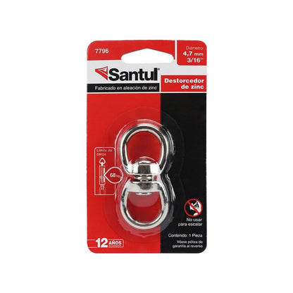 Destorcedor de zinc Santul 7796 3/16" (4.7mm) plateado, con capacidad de carga 68 kg.