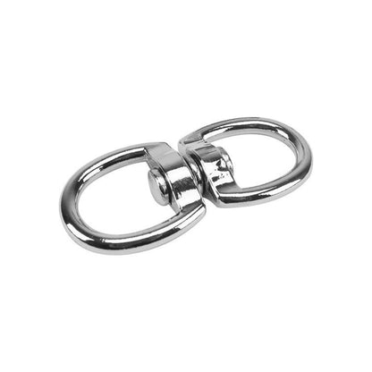 Destorcedor de zinc plateado con dos argollas ovaladas giratorias para conectar cadenas y cuerdas