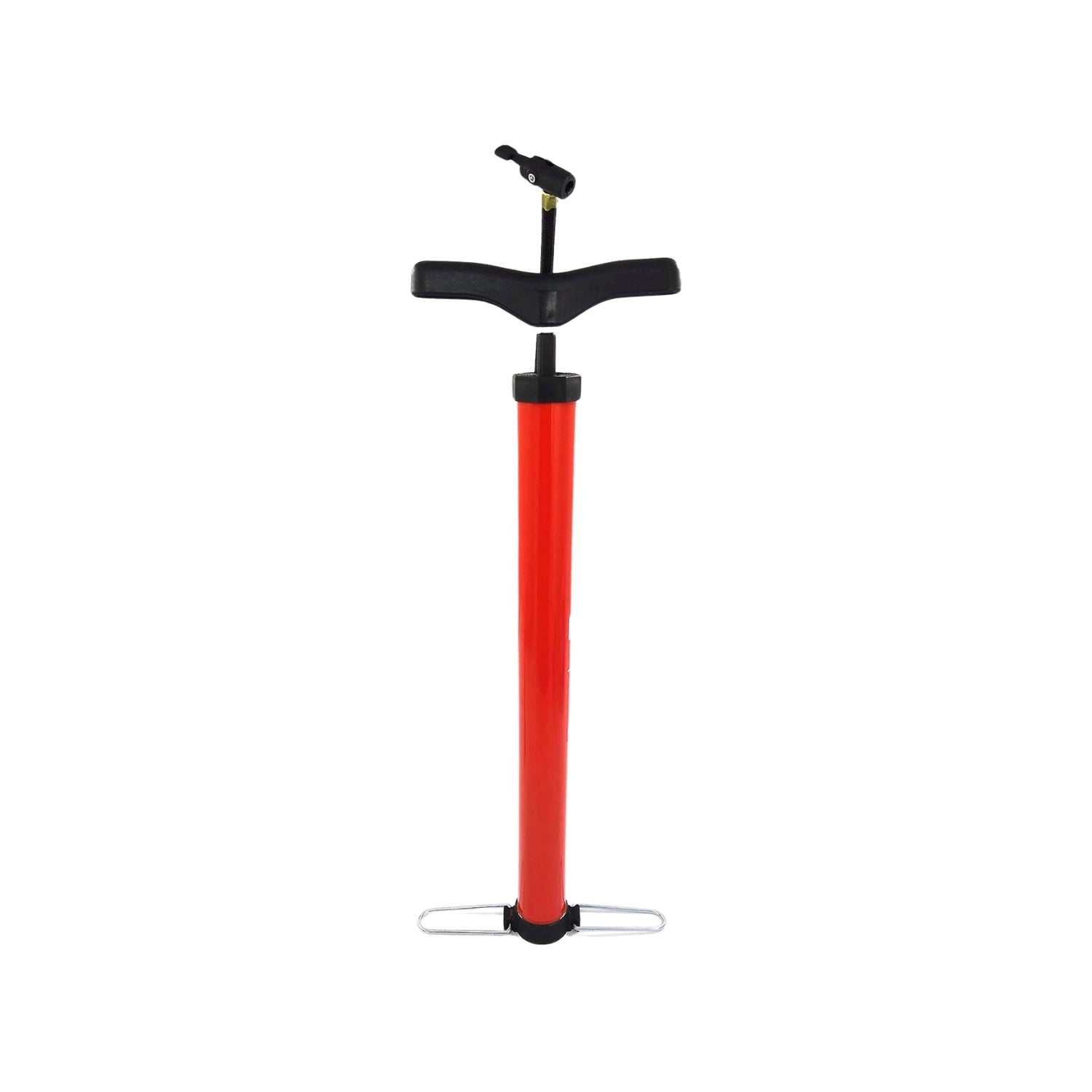 Inflador de aire de piso rojo, mango ergonómico negro y pedales, para bicicletas y balones