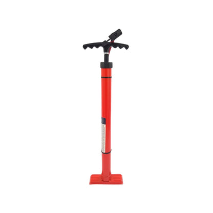 Bomba de aire de piso roja para inflar neumáticos de bicicleta y balones deportivos, mango ergonómico.