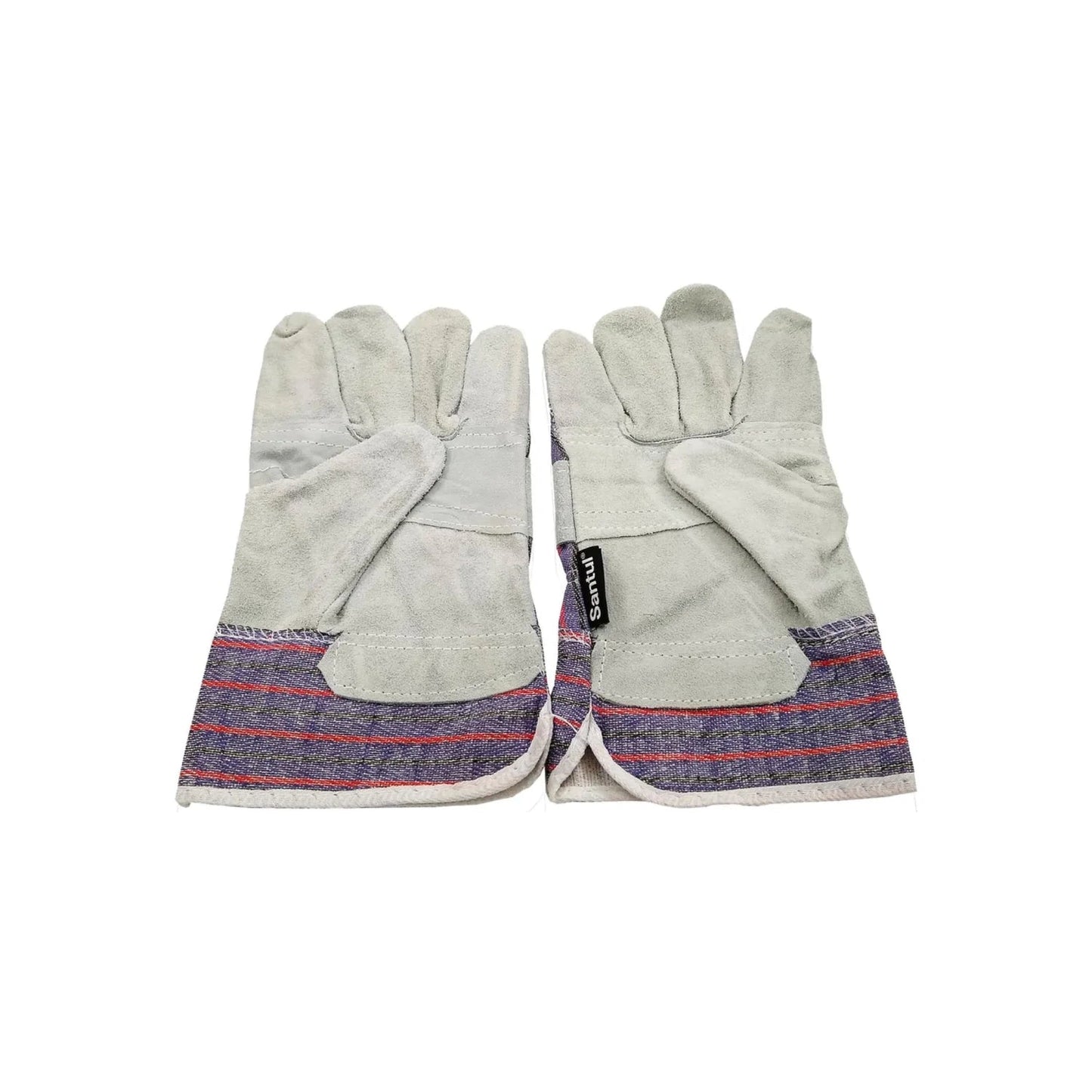 Guantes de trabajo de carnaza grises Santul con puño corto rayado para protección industrial