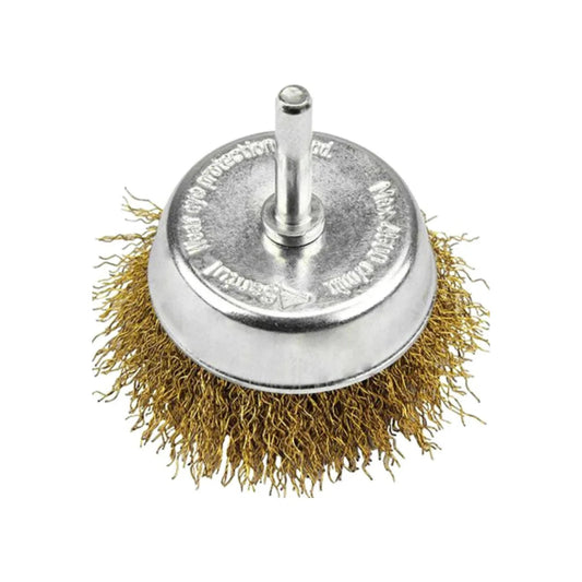 Carda de copa de alambre dorado para taladro, limpieza de óxido y preparación de superficies