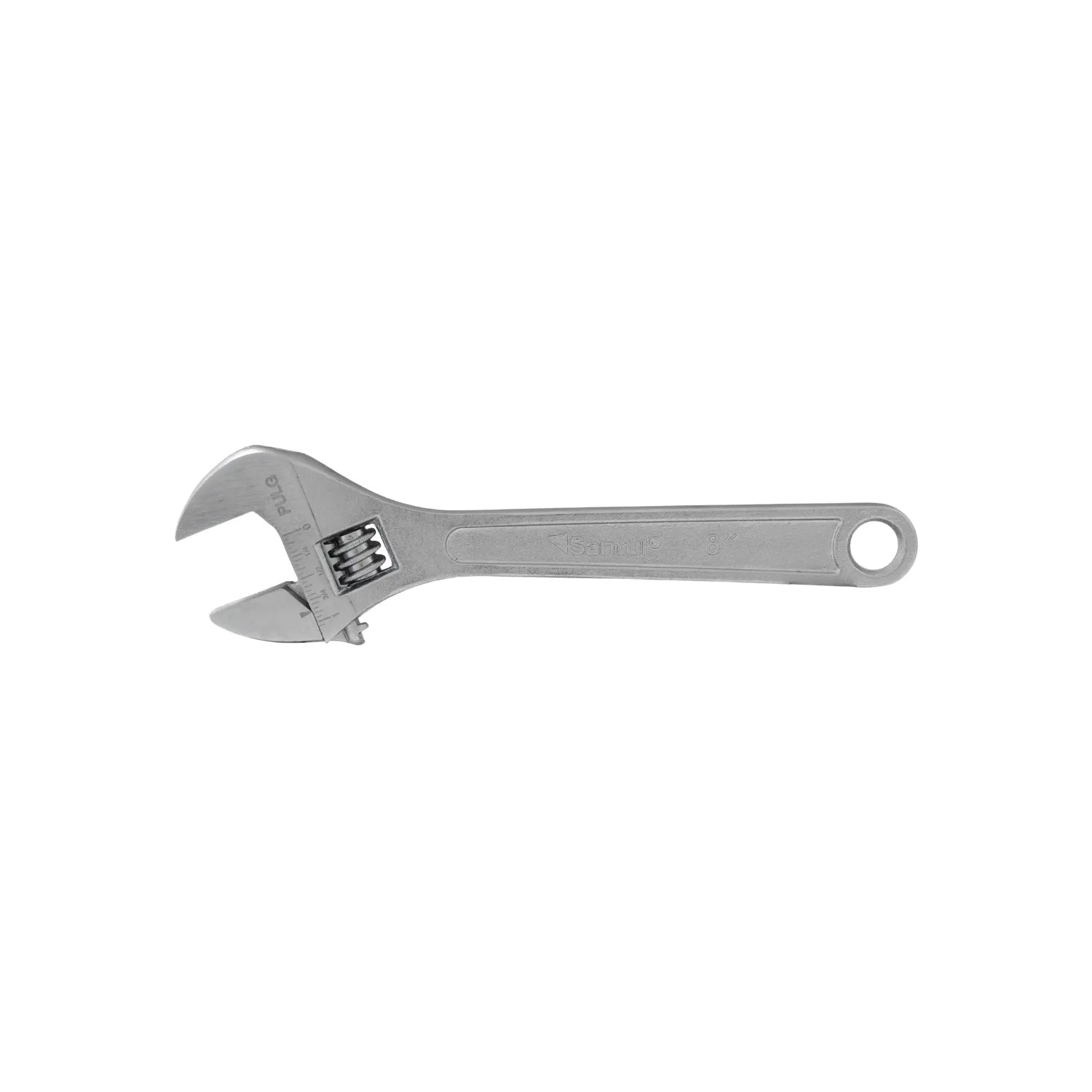 Llave inglesa ajustable Santul 8 pulgadas acero cromado con escala de medición para ajuste de tuercas.