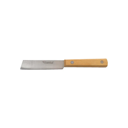 Hoja fabricada de acero inoxidable SAE 420,Mango de madera con recubrimiento de laca,Cuchillo para electricista de 7 1/2" (190 mm).,Ideal para linóleo, vinil, alfombra y otros materiales.,Remachado a lo largo del mango para mayor resistencia.