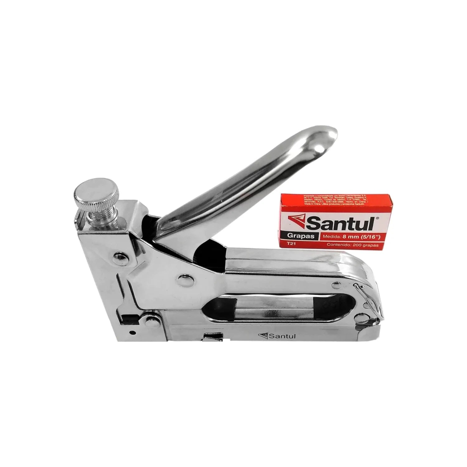Engrapadora manual Santul T-21 cromada con caja de grapas de 8mm (5/16) para tapicería